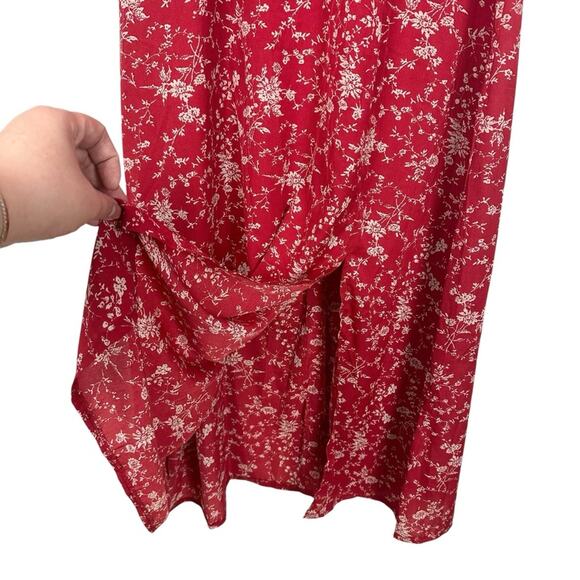 NWT Missguided High Neck Puff Sleeve Midi Dress Red Floral Size US 12 - Picture 6 of 15